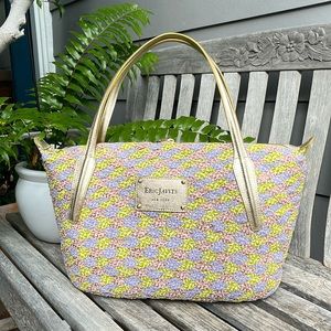 🌺Perfect for spring EricJavits tote with gold metallic straps.